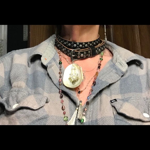 Boho Leather Choker Statement Shell  Vintage Jewel - Picture 4 of 6